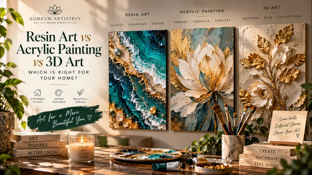 Resin art vs acrylic painting vs 3D art for home décor - Kumkum Artistryy